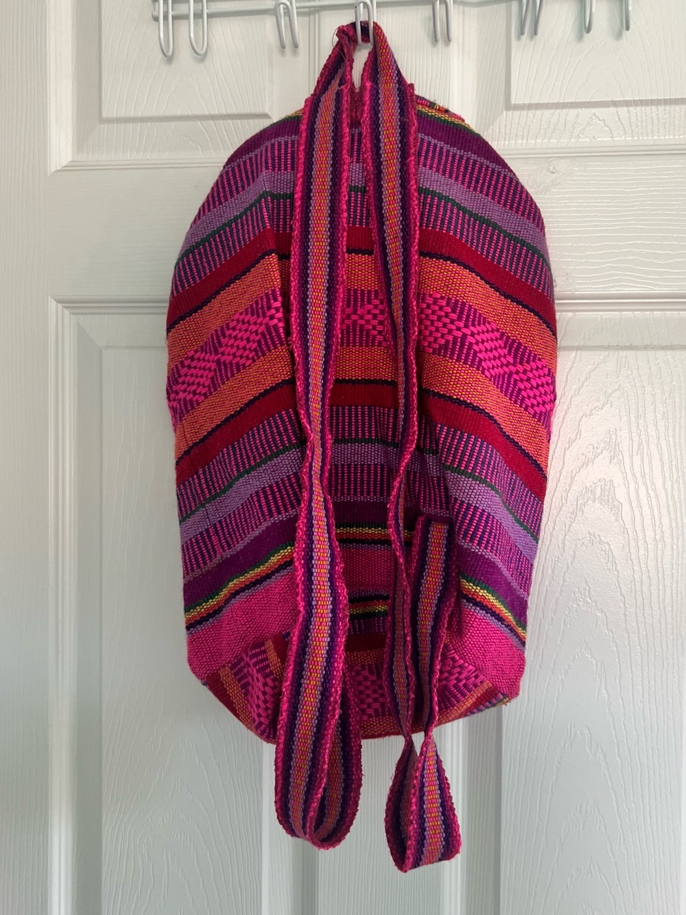 Handwoven Pink Multicolor Drawstring Backpack - Picture 2 of 2